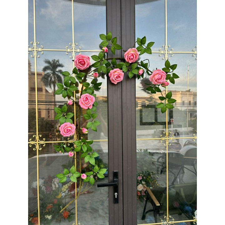 Dây hoa hồng leo giả KT 150cm_ dây hồng nhạt